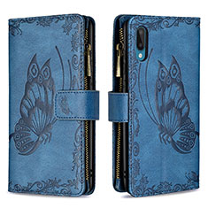 Funda de Cuero Cartera con Soporte Mariposa Carcasa B03F para Samsung Galaxy M02 Azul