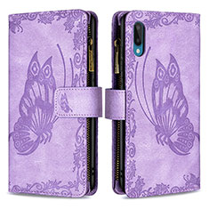 Funda de Cuero Cartera con Soporte Mariposa Carcasa B03F para Samsung Galaxy M02 Purpura Claro