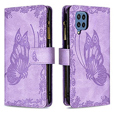 Funda de Cuero Cartera con Soporte Mariposa Carcasa B03F para Samsung Galaxy M32 4G Purpura Claro