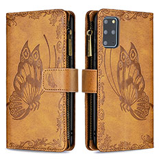 Funda de Cuero Cartera con Soporte Mariposa Carcasa B03F para Samsung Galaxy S20 Plus 5G Marron