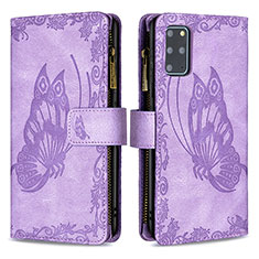 Funda de Cuero Cartera con Soporte Mariposa Carcasa B03F para Samsung Galaxy S20 Plus Purpura Claro