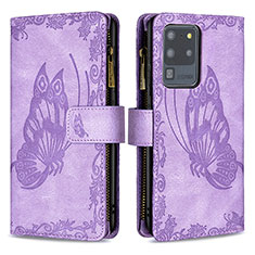 Funda de Cuero Cartera con Soporte Mariposa Carcasa B03F para Samsung Galaxy S20 Ultra 5G Purpura Claro