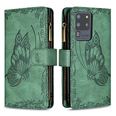 Funda de Cuero Cartera con Soporte Mariposa Carcasa B03F para Samsung Galaxy S20 Ultra 5G Verde