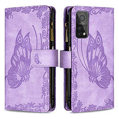 Funda de Cuero Cartera con Soporte Mariposa Carcasa B03F para Xiaomi Mi 10T 5G Purpura Claro