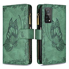 Funda de Cuero Cartera con Soporte Mariposa Carcasa B03F para Xiaomi Mi 10T 5G Verde