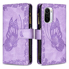 Funda de Cuero Cartera con Soporte Mariposa Carcasa B03F para Xiaomi Mi 11i 5G Purpura Claro