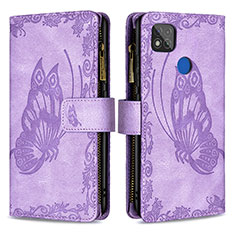 Funda de Cuero Cartera con Soporte Mariposa Carcasa B03F para Xiaomi POCO C3 Purpura Claro