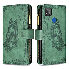 Funda de Cuero Cartera con Soporte Mariposa Carcasa B03F para Xiaomi POCO C3 Verde