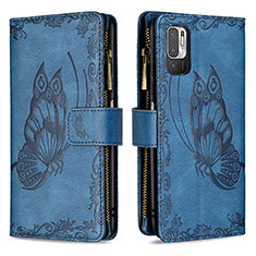 Funda de Cuero Cartera con Soporte Mariposa Carcasa B03F para Xiaomi POCO M3 Pro 5G Azul