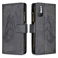 Funda de Cuero Cartera con Soporte Mariposa Carcasa B03F para Xiaomi POCO M3 Pro 5G Negro