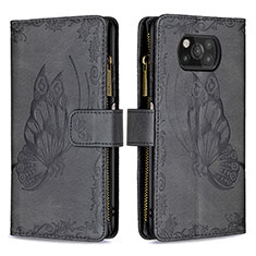 Funda de Cuero Cartera con Soporte Mariposa Carcasa B03F para Xiaomi Poco X3 NFC Negro