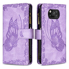 Funda de Cuero Cartera con Soporte Mariposa Carcasa B03F para Xiaomi Poco X3 Pro Purpura Claro