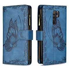 Funda de Cuero Cartera con Soporte Mariposa Carcasa B03F para Xiaomi Redmi 9 Azul