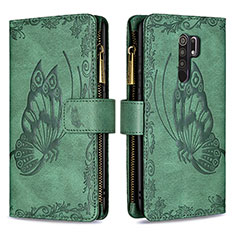 Funda de Cuero Cartera con Soporte Mariposa Carcasa B03F para Xiaomi Redmi 9 Prime India Verde