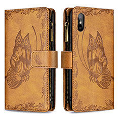 Funda de Cuero Cartera con Soporte Mariposa Carcasa B03F para Xiaomi Redmi 9i Marron