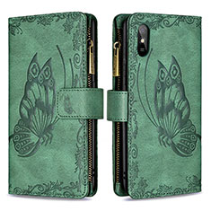 Funda de Cuero Cartera con Soporte Mariposa Carcasa B03F para Xiaomi Redmi 9i Verde