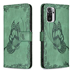 Funda de Cuero Cartera con Soporte Mariposa Carcasa B03F para Xiaomi Redmi Note 10 4G Verde