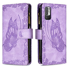 Funda de Cuero Cartera con Soporte Mariposa Carcasa B03F para Xiaomi Redmi Note 10 5G Purpura Claro