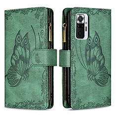 Funda de Cuero Cartera con Soporte Mariposa Carcasa B03F para Xiaomi Redmi Note 10 Pro 4G Verde