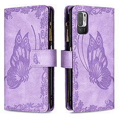 Funda de Cuero Cartera con Soporte Mariposa Carcasa B03F para Xiaomi Redmi Note 11 SE 5G Purpura Claro