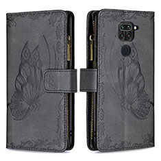 Funda de Cuero Cartera con Soporte Mariposa Carcasa B03F para Xiaomi Redmi Note 9 Negro