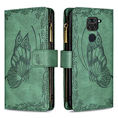 Funda de Cuero Cartera con Soporte Mariposa Carcasa B03F para Xiaomi Redmi Note 9 Verde