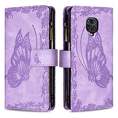 Funda de Cuero Cartera con Soporte Mariposa Carcasa B03F para Xiaomi Redmi Note 9S Purpura Claro