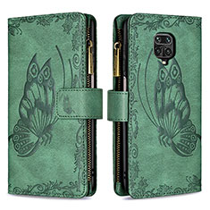 Funda de Cuero Cartera con Soporte Mariposa Carcasa B03F para Xiaomi Redmi Note 9S Verde