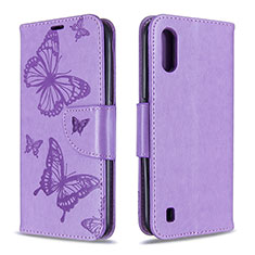 Funda de Cuero Cartera con Soporte Mariposa Carcasa B13F para Samsung Galaxy A01 SM-A015 Purpura Claro