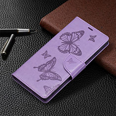 Funda de Cuero Cartera con Soporte Mariposa Carcasa B13F para Samsung Galaxy S22 Ultra 5G Purpura Claro