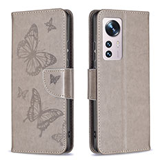 Funda de Cuero Cartera con Soporte Mariposa Carcasa B13F para Xiaomi Mi 12 5G Gris