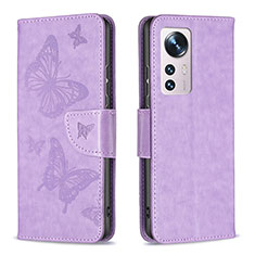 Funda de Cuero Cartera con Soporte Mariposa Carcasa B13F para Xiaomi Mi 12S Pro 5G Purpura Claro