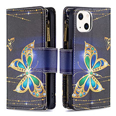 Funda de Cuero Cartera con Soporte Mariposa Carcasa L01 para Apple iPhone 13 Negro