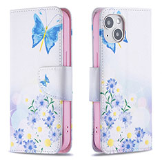 Funda de Cuero Cartera con Soporte Mariposa Carcasa L01 para Apple iPhone 15 Plus Azul