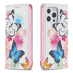 Funda de Cuero Cartera con Soporte Mariposa Carcasa L01 para Apple iPhone 15 Pro Max Rosa