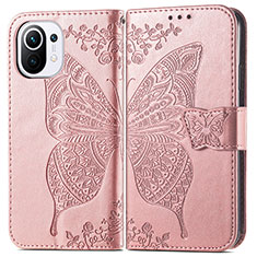 Funda de Cuero Cartera con Soporte Mariposa Carcasa L02 para Xiaomi Mi 11 Lite 4G Rosa