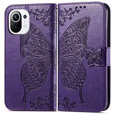 Funda de Cuero Cartera con Soporte Mariposa Carcasa L02 para Xiaomi Mi 11 Lite 5G NE Morado