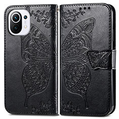 Funda de Cuero Cartera con Soporte Mariposa Carcasa L02 para Xiaomi Mi 11 Lite 5G NE Negro