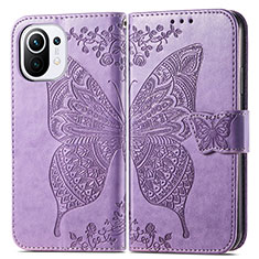 Funda de Cuero Cartera con Soporte Mariposa Carcasa L02 para Xiaomi Mi 11 Lite 5G NE Purpura Claro