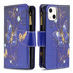 Funda de Cuero Cartera con Soporte Mariposa Carcasa L03 para Apple iPhone 15 Plus Azul