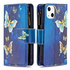 Funda de Cuero Cartera con Soporte Mariposa Carcasa L04 para Apple iPhone 13 Mini Azul