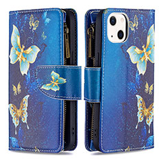 Funda de Cuero Cartera con Soporte Mariposa Carcasa L04 para Apple iPhone 15 Azul