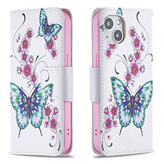 Funda de Cuero Cartera con Soporte Mariposa Carcasa L07 para Apple iPhone 13 Blanco