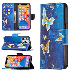 Funda de Cuero Cartera con Soporte Mariposa Carcasa L07 para Apple iPhone 13 Pro Max Azul