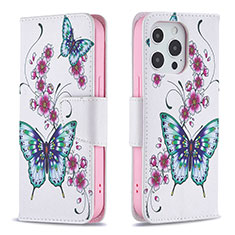 Funda de Cuero Cartera con Soporte Mariposa Carcasa L07 para Apple iPhone 13 Pro Max Rosa