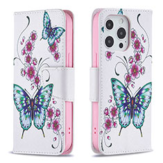 Funda de Cuero Cartera con Soporte Mariposa Carcasa L07 para Apple iPhone 14 Pro Rosa