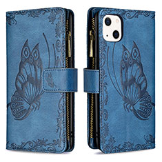 Funda de Cuero Cartera con Soporte Mariposa Carcasa L08 para Apple iPhone 13 Azul