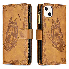 Funda de Cuero Cartera con Soporte Mariposa Carcasa L08 para Apple iPhone 13 Marron