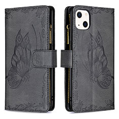 Funda de Cuero Cartera con Soporte Mariposa Carcasa L08 para Apple iPhone 13 Mini Negro