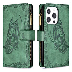 Funda de Cuero Cartera con Soporte Mariposa Carcasa L08 para Apple iPhone 13 Pro Max Verde